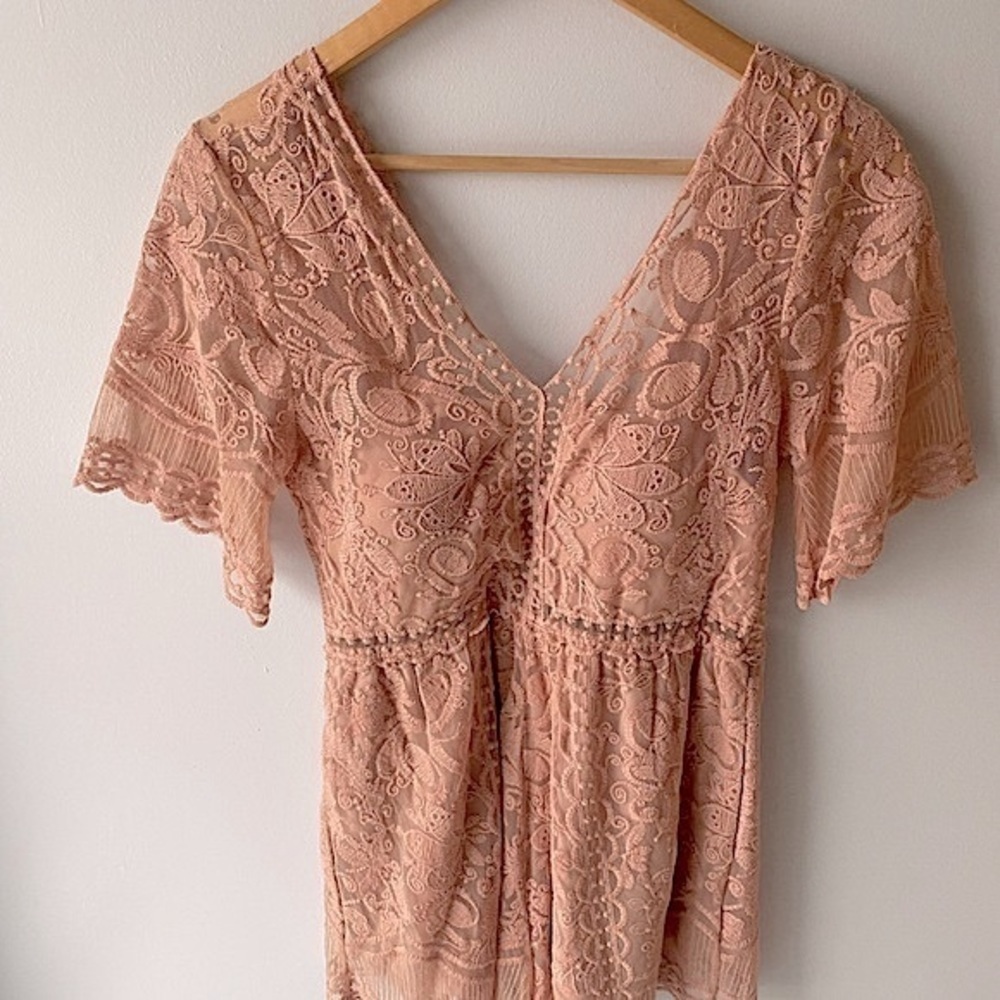 Entro Boho Lace Romper Dusty Rose Size Small